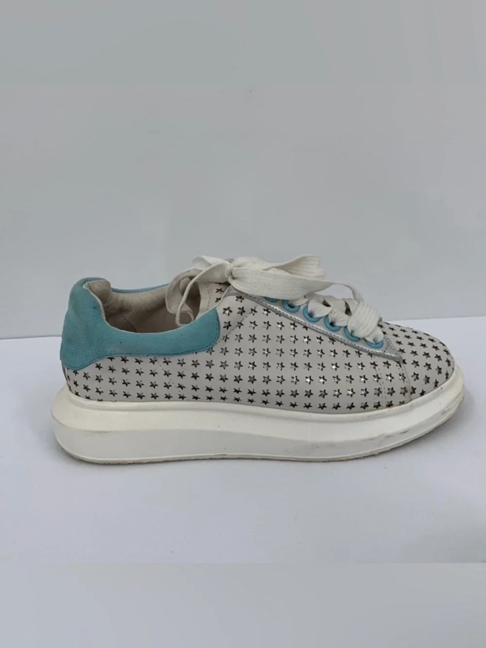 Hollie Watman Star Gazing sneakers white leather silver shoe platform women 8.5